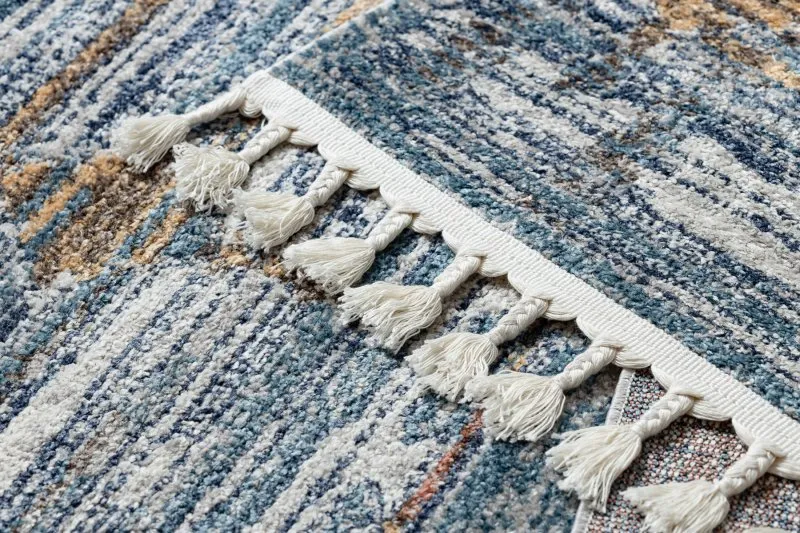 Modern Teppich BELLE BF13C blau / beige Franse 