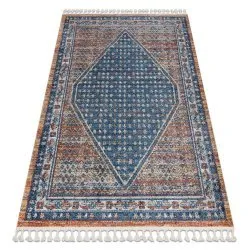 Modern Teppich BELLE BG58A dunkelblau / beige Franse