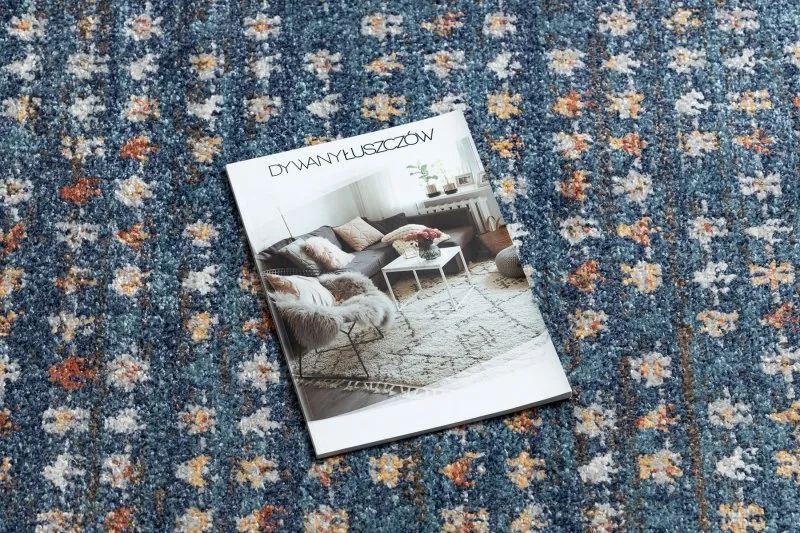 Modern Teppich BELLE BG58A dunkelblau / beige Franse 