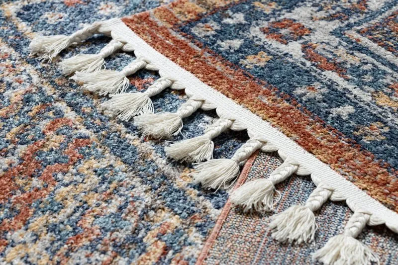 Modern Teppich BELLE BG58A dunkelblau / beige Franse 