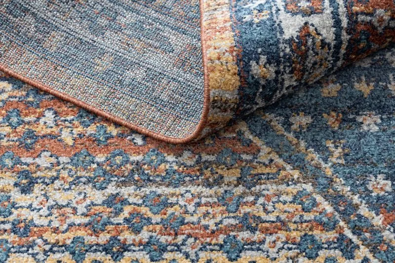 Modern Teppich BELLE BG58A dunkelblau / beige Franse 