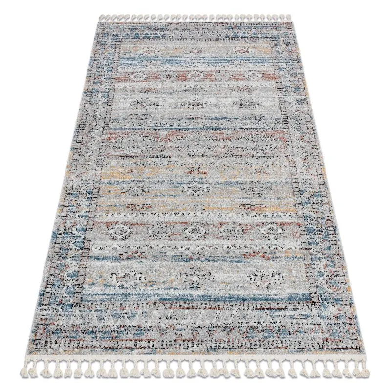 Modern Teppich BELLE BN25A beige / blau Franse 