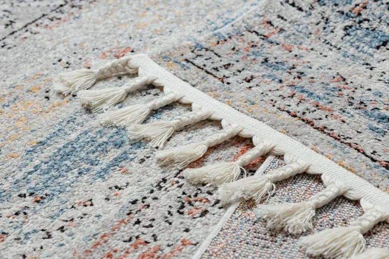 Modern Teppich BELLE BN25A beige / blau Franse 