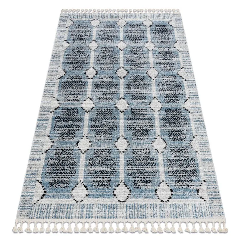 Modern Teppich BELLE BR22A beige / blau Franse 