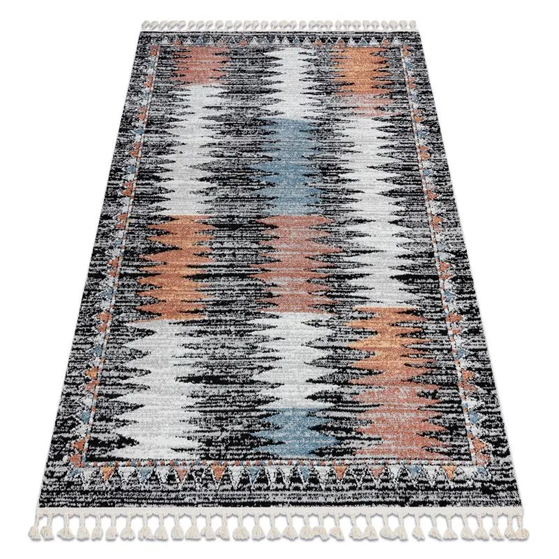 Modern Teppich BELLE BR23A schwarz / rosa Franse 