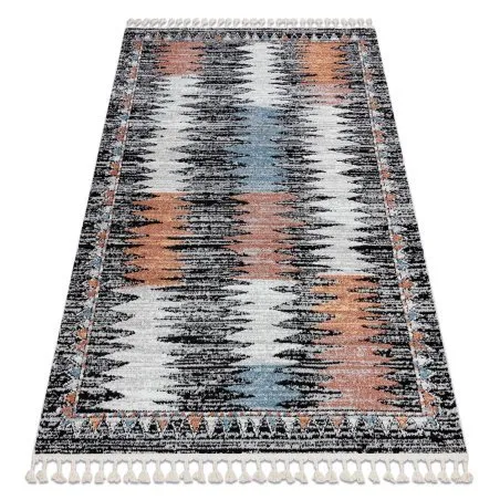 Modern Teppich BELLE BR23A schwarz / rosa Franse 