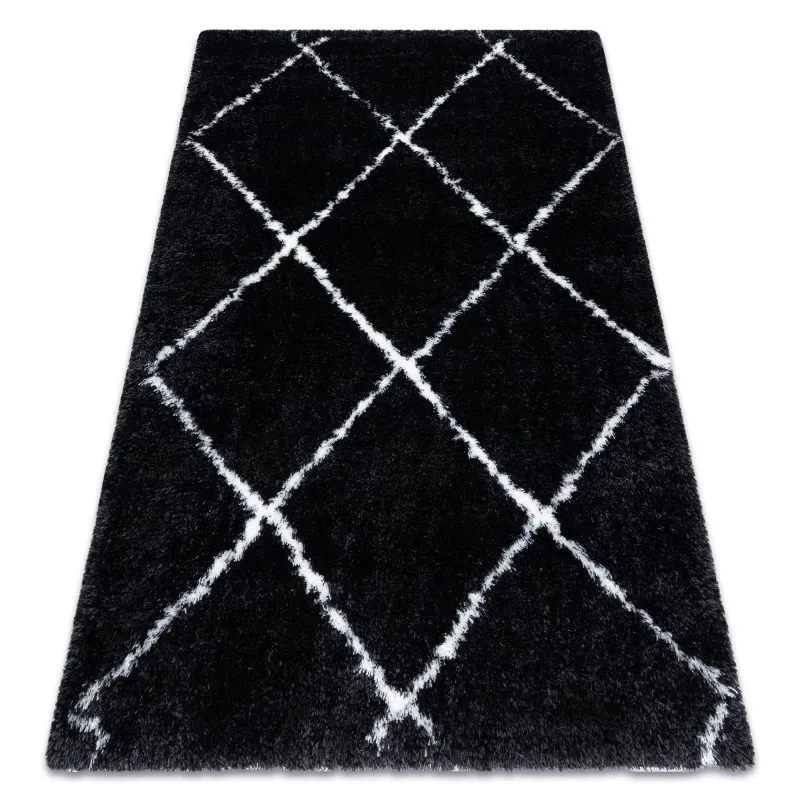 Teppich FLUFFY 2373 Shaggy Gitter - anthrazit / weiß
