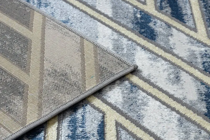 Modern DE LUXE Teppich 460 Linien - Strukturell dunkelblau / gold
