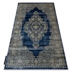 Modern DE LUXE Teppich 474 Ornament - Strukturell dunkelblau / gold