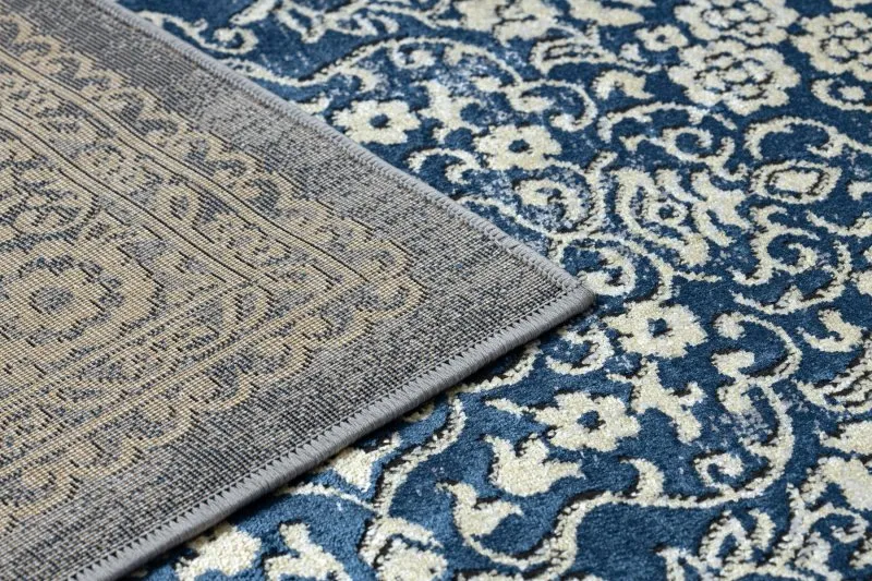 Modern DE LUXE Teppich 474 Ornament - Strukturell dunkelblau / gold