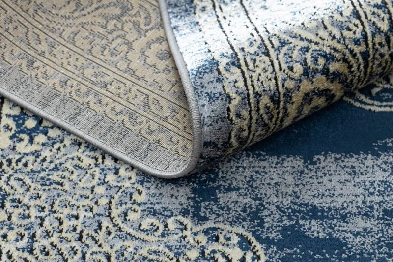 Modern DE LUXE Teppich 474 Ornament - Strukturell dunkelblau / gold