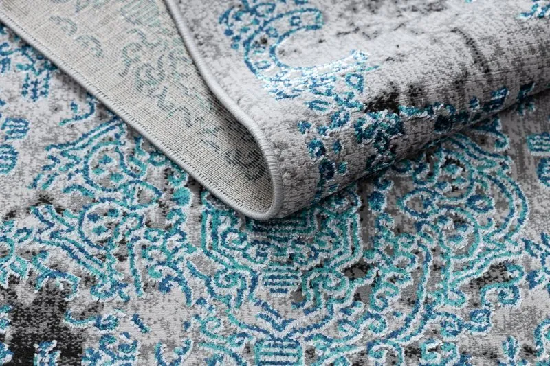 Modern DE LUXE Teppich 2081 Ornament vintage - Strukturell blau / grau