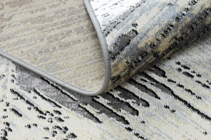 Modern DE LUXE Teppich 2087 Fischgrätenmuster vintage - Strukturell gold / grau