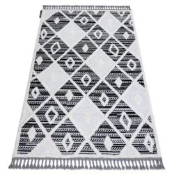 Teppich MAROC Diamanten schwarz / weiß Franse berber marokkanisch shaggy