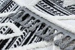Teppich MAROC P662 Diamanten schwarz / weiß Franse berber marokkanisch shaggy