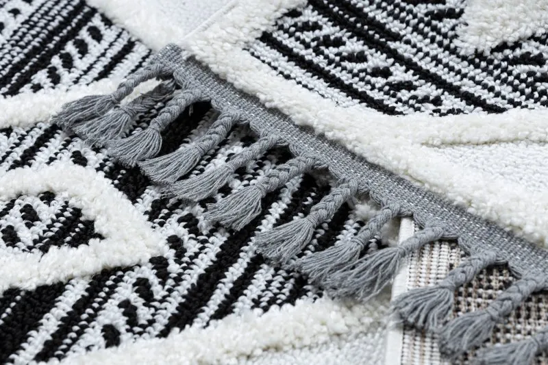 Teppich MAROC P662 Diamanten schwarz / weiß Franse berber marokkanisch shaggy