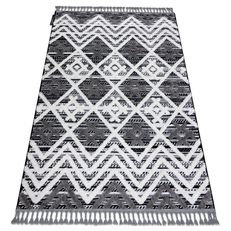 Teppich MAROC P642 Diamanten, Zickzack grau / weiß Franse berber marokkanisch shaggy