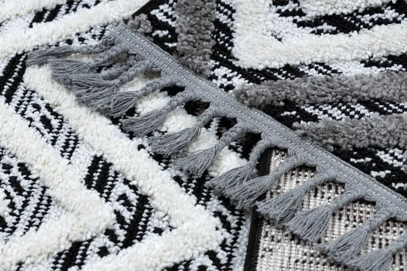 Teppich MAROC P642 Diamanten, Zickzack grau / weiß Franse berber marokkanisch shaggy