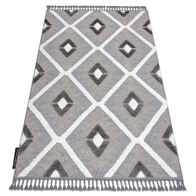 Teppich MAROC P651 Diamanten grau / weiß Franse berber marokkanisch shaggy