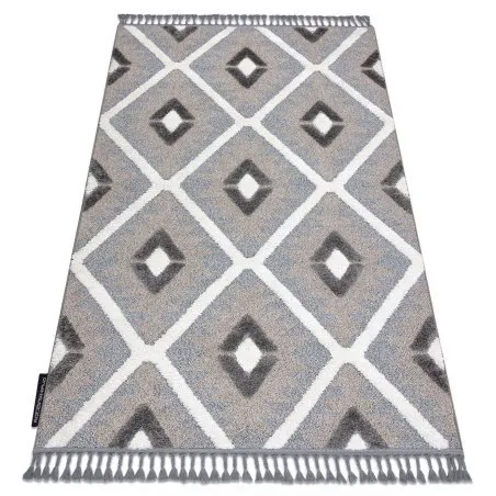 Teppich MAROC P651 Diamanten grau / weiß Franse berber marokkanisch shaggy