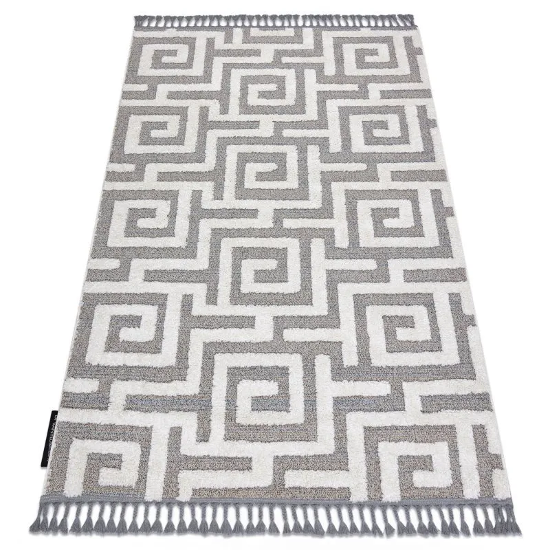 Teppich MAROC P655 Labyrinth, griechisch grau / weiß Franse berber marokkanisch shaggy