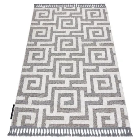 Teppich MAROC P655 Labyrinth, griechisch grau / weiß Franse berber marokkanisch shaggy