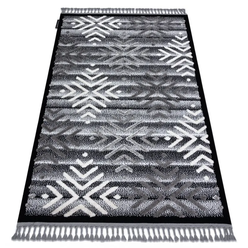 Teppich MAROC P658 Schneeflocken schwarz / grau Franse berber marokkanisch shaggy