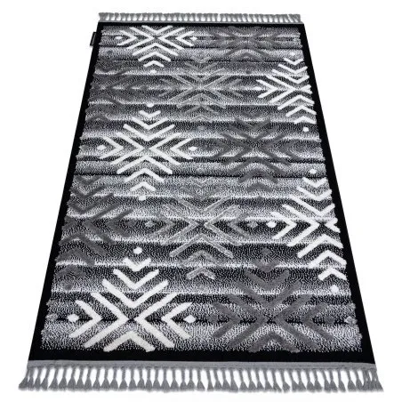 Teppich MAROC P658 Schneeflocken schwarz / grau Franse berber marokkanisch shaggy