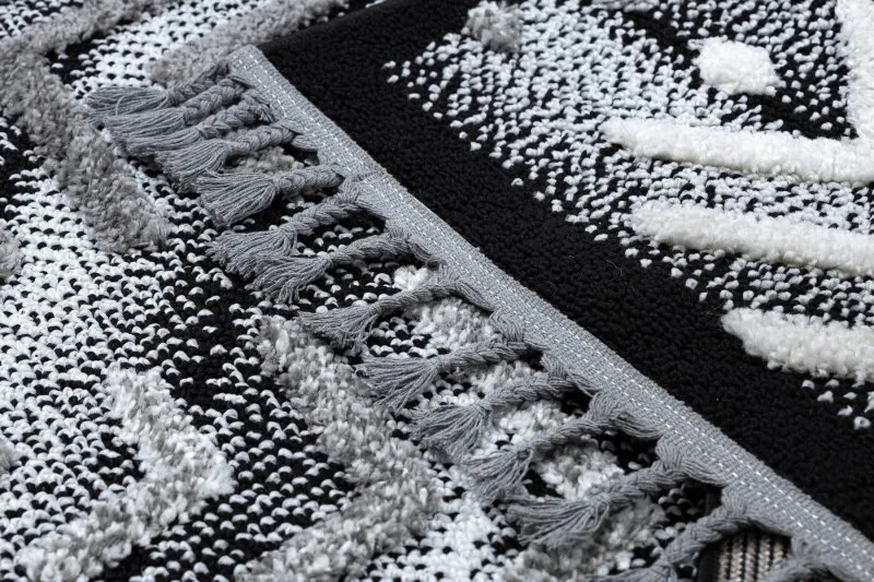 Teppich MAROC P658 Schneeflocken schwarz / grau Franse berber marokkanisch shaggy