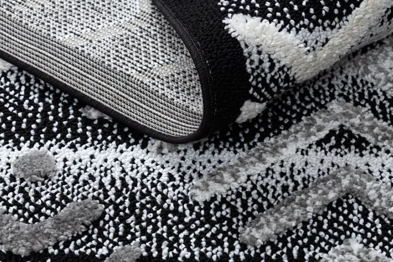 Teppich MAROC P658 Schneeflocken schwarz / grau Franse berber marokkanisch shaggy