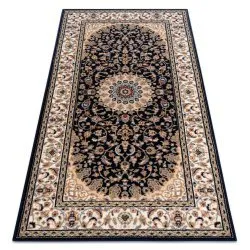 Teppich Wolle NAIN Rosette, Rahmen beige / schwarz