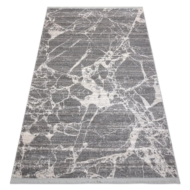 Modern Teppich REBEC Franse 51186B Marmor - zwei Ebenen aus Vlies creme / grau