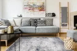 Modern Teppich REBEC Franse 51117 - zwei Ebenen aus Vlies creme / dunkelblau 