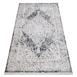 Modern Teppich REBEC Franse 51122A - zwei Ebenen aus Vlies creme / dunkelblau
