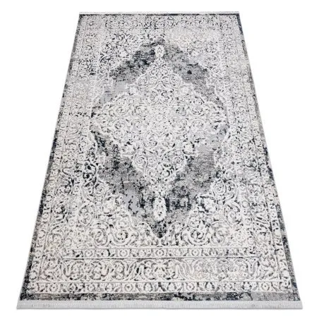 Modern Teppich REBEC Franse 51122A - zwei Ebenen aus Vlies creme / dunkelblau 