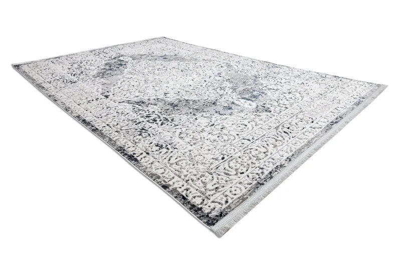 Modern Teppich REBEC Franse 51122A - zwei Ebenen aus Vlies creme / dunkelblau 