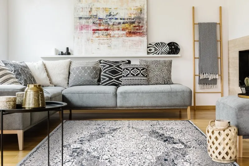 Modern Teppich REBEC Franse 51122A - zwei Ebenen aus Vlies creme / dunkelblau 
