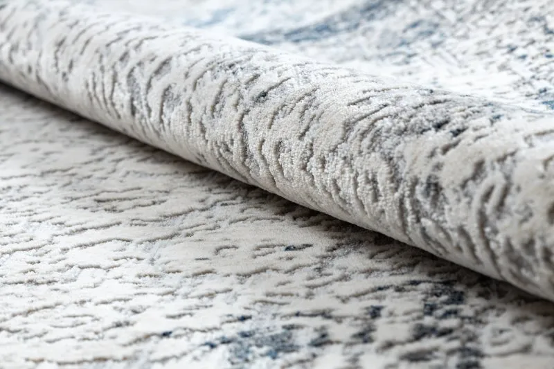 Modern Teppich REBEC Franse 51172A - zwei Ebenen aus Vlies creme / dunkelblau 