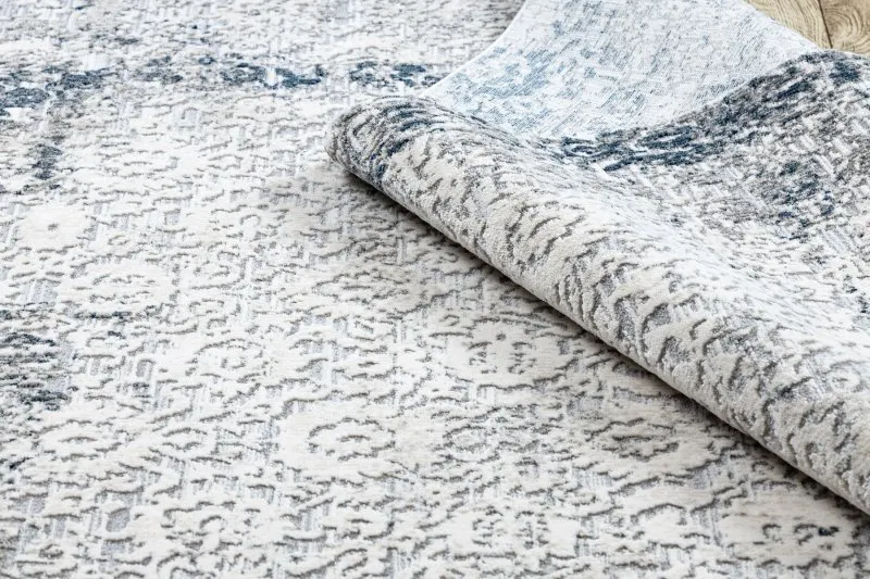 Modern Teppich REBEC Franse 51172A - zwei Ebenen aus Vlies creme / dunkelblau 