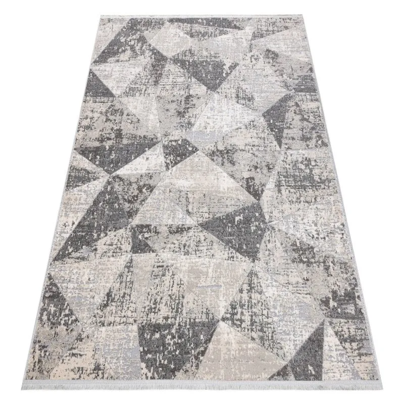 Modern Teppich REBEC Franse 51192A - zwei Ebenen aus Vlies creme / grau