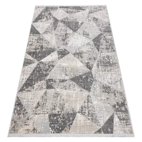Modern Teppich REBEC Franse 51192A - zwei Ebenen aus Vlies creme / grau