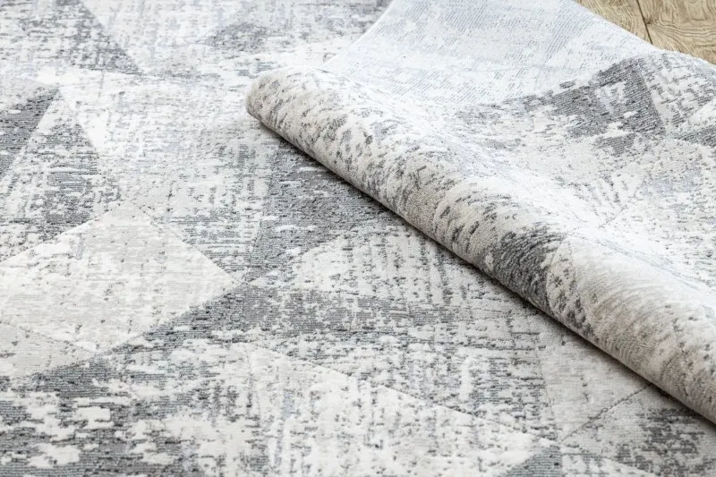 Modern Teppich REBEC Franse 51192A - zwei Ebenen aus Vlies creme / grau