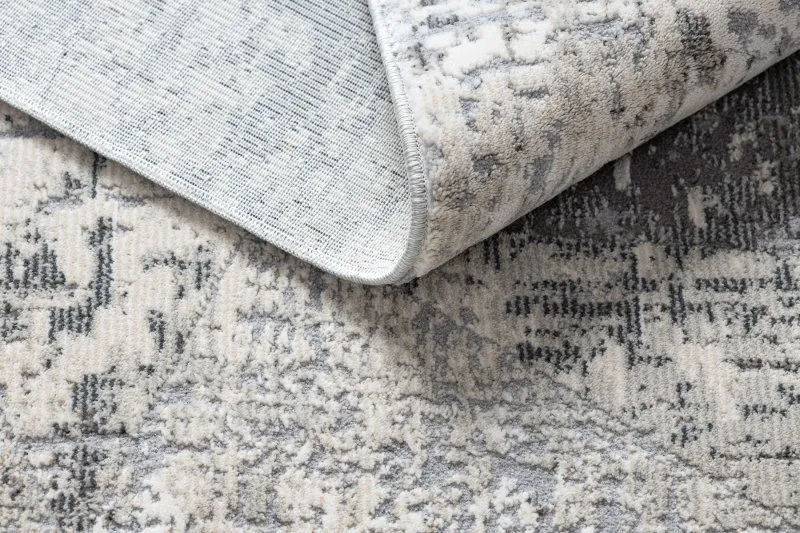 Modern Teppich REBEC Franse 51192A - zwei Ebenen aus Vlies creme / grau
