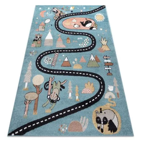 Teppich FUN Route für Kinder, Straße, Tiere blau