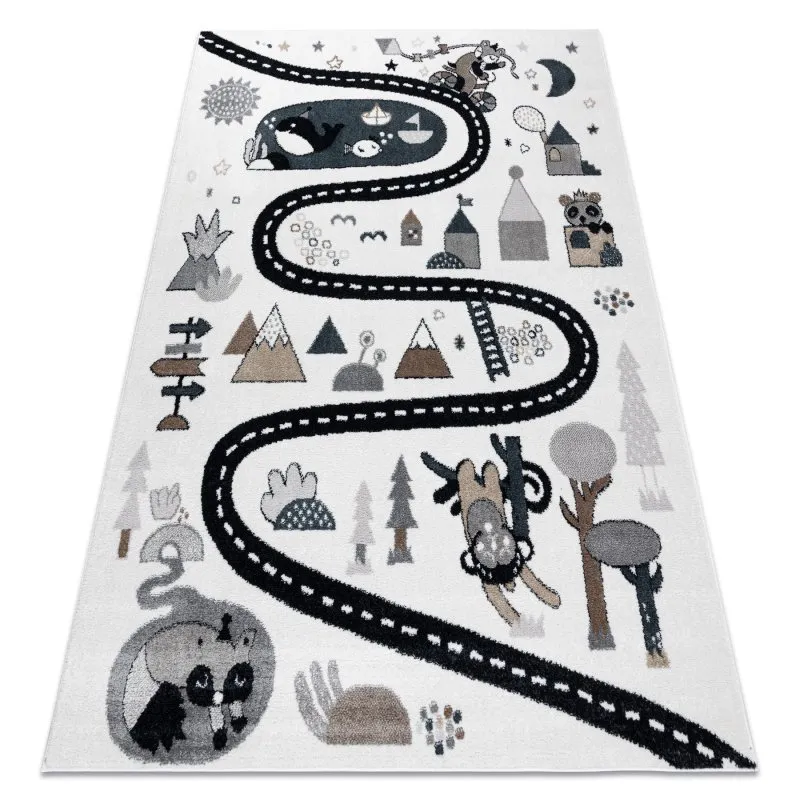 Teppich FUN Route für Kinder, Straße, Tiere creme