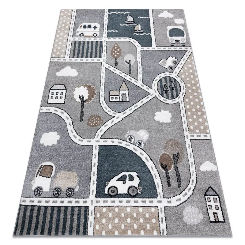 Teppich FUN Strade für Kinder, Straße, Stadt grau