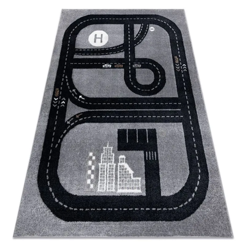 Teppich FUN Track für Kinder, Straße, Stadt grau