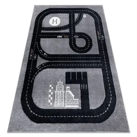Teppich FUN Track für Kinder, Straße, Stadt grau