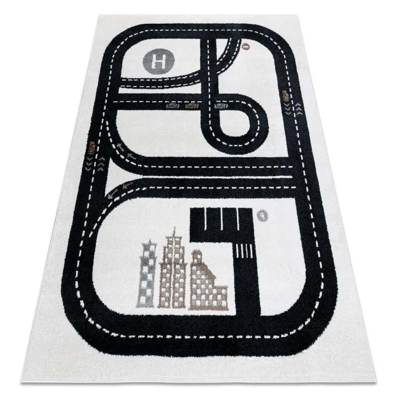 Teppich FUN Track für Kinder, Straße, Stadt creme