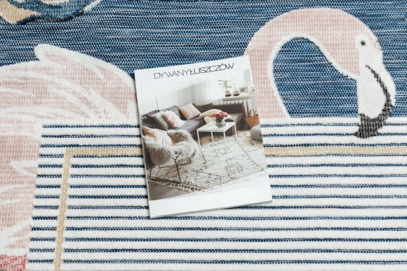 Teppich Strukturell BOTANIC 65240 Flamingo, Blätter flach gewebt für Balkon, Terrasse - dunkelblau